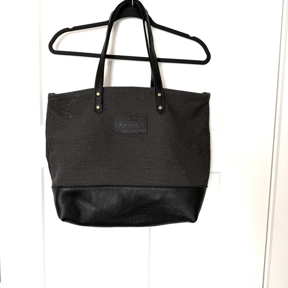 New Portland Leather Goods Big Big Tote Grey Black Canvas Leather RARE HTF - Picture 2 of 6